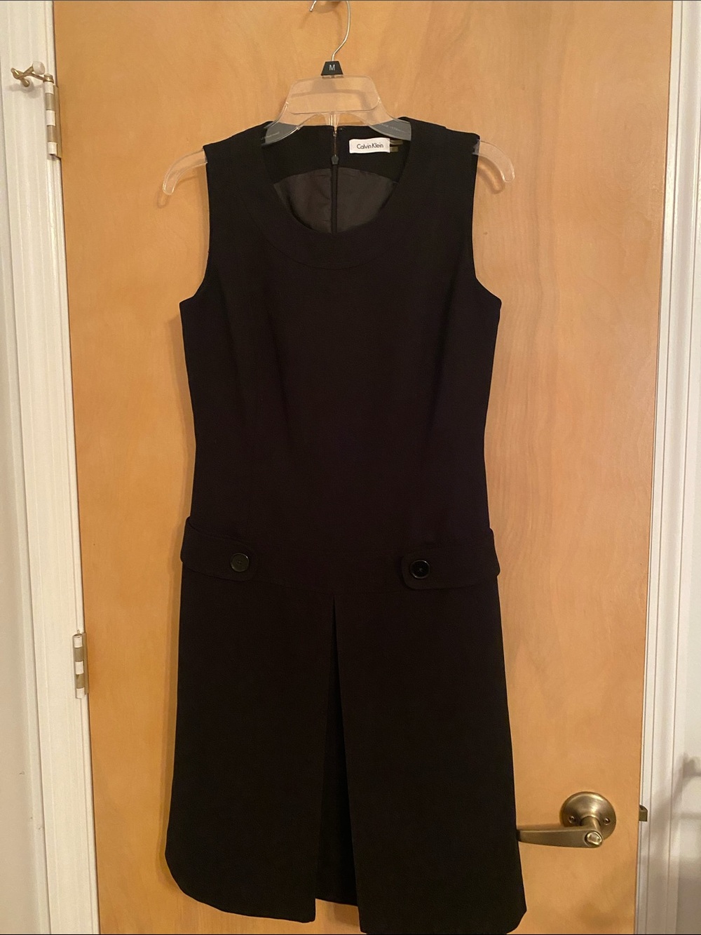 Calvin Klein Black Sleeveless Shift Dress with Button Flap Detail